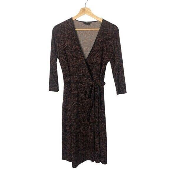 BCBGMaxAzria Brown Zebra Animal Print V-Neck Wrap Long Sleeve Dress SP - Picture 2 of 11